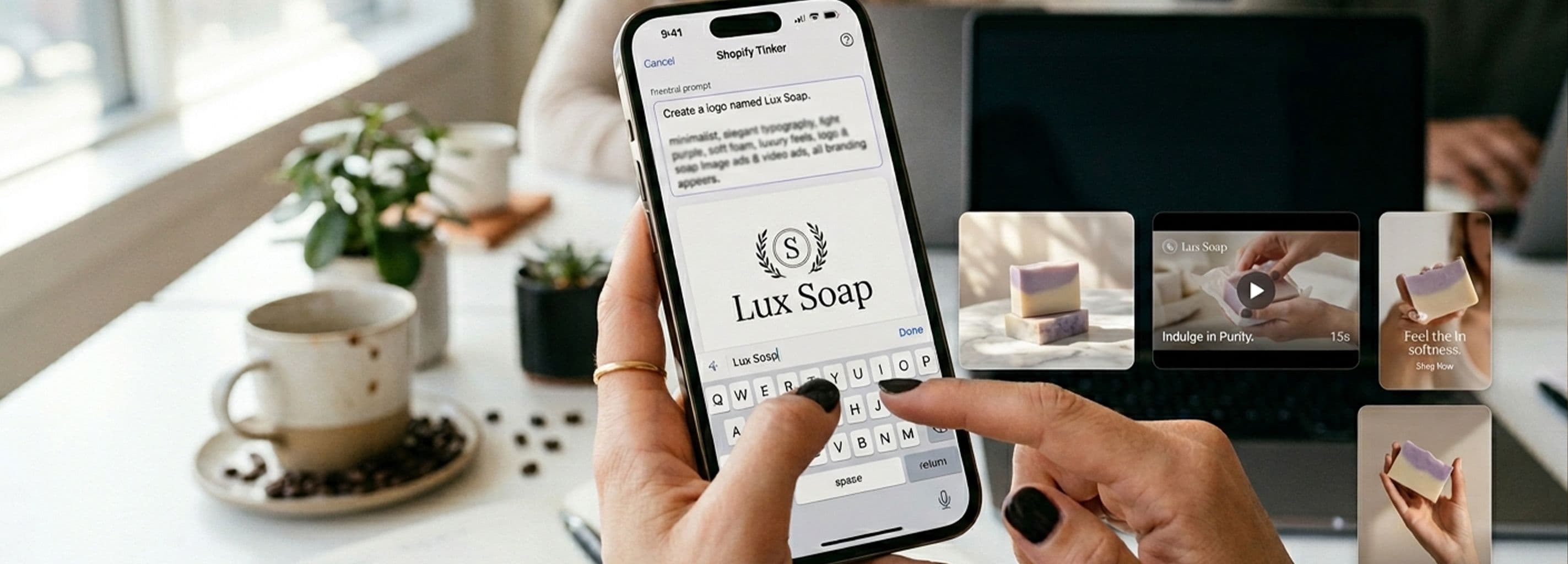 Metaphorical banner of AI transforming simple designs into premium ecommerce visuals using Shopify Tinker